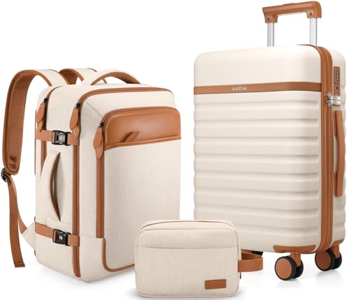 UKEIN Luggage Sets 3 Piece, Carry On Luggage 20In With Spinner Wheels,PC Hardside Suitcase Set with...