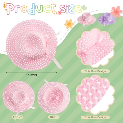 Zhanmai 6 Pieces Girls Tea Party Hats Bonnets Set Including Tea Party Hats Purse and Gloves with Bowknot (Pink, Purple)2