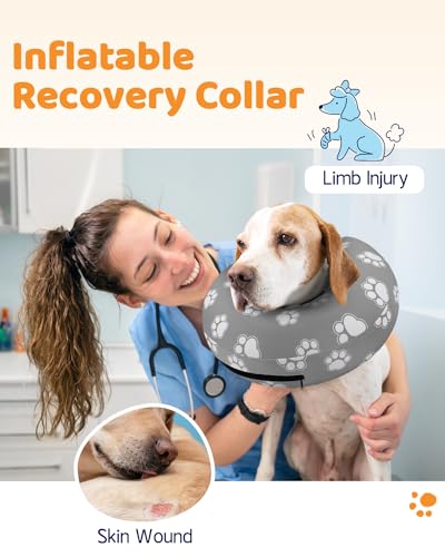 Image of Supet Inflatable Dog Cone Collar for Large Medium Small Dogs, Soft Cone Collar for Dogs Cats, ECollar Doggie Neck Donut Dog Cone Alternative After Surgery