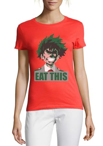 T-shirt femme rouge en coton 148 Anime col rond coupe classique confortable