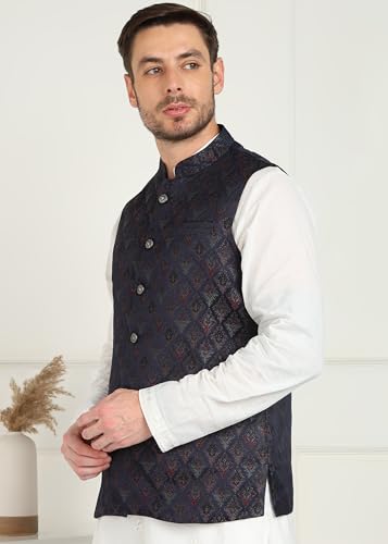Image of Amazon Brand - Tavasya Mens Diamond Motif Pattern Nehru Jacket | Traditional | Festive & Ethnic Wear | Modi Waist Coat | Regular Fit