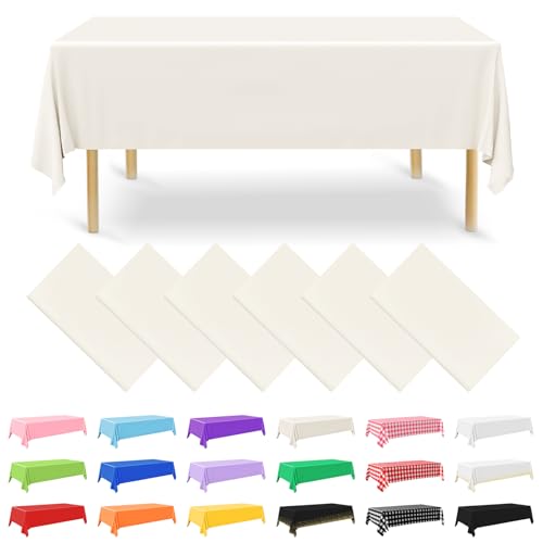 NACHLYNN Lot de 6 nappes rectangulaires jetables en Plastique Ivoire de 137 x 274 cm pour fête, fiançailles, Mariage, baptême, Anniversaire
