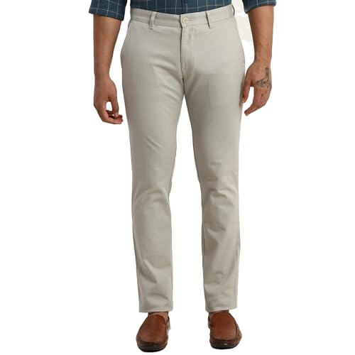 Image of Parx Men's Cotton Blend Solid Pattern Low Rise Tapered Fit Flat Front Casual Trouser