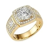 Musihy 18K Gold Ring Wedding, Yellow Gold Engagement Ring for Him Luxury with Moissanite, Size S 1/2