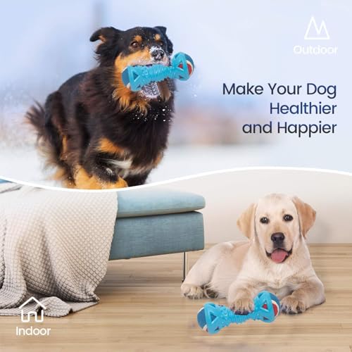 Image of PremiumAV Double Ball Dumbbell Dog Chew Toy for Small & Medium Dogs - Natural Rubber Interactive Teeth Cleaning Toy, Durable Puppy Chew & Molar Toy, Brain Stimulating Play Toy