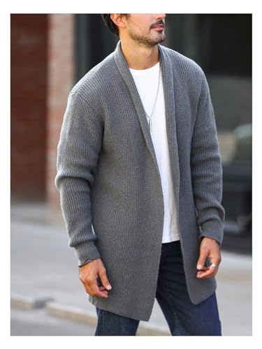 Floerns Men's Long Sleeve Knitwear Outdoor Shawl Collar Open Front Cardigan Sweater3