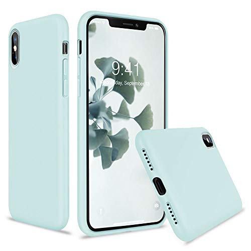Vooii iPhone Xs Case, iPhone X Case, Soft Liquid Silicone Slim Rubber Full Body Protective iPhone Xs/X Case Cover (with Soft Microfiber Lining) Design for iPhone X iPhone Xs - Mint