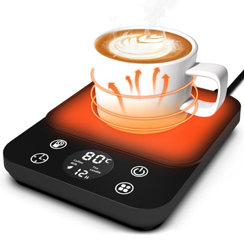 MYMULIKE Calentador de Tazas de Cafécon 9 configuraciones de Temperatura, Apagado automático, Calentador de Bebidas eléctrico, Calentador de café, té, Leche y Velas (Negro)