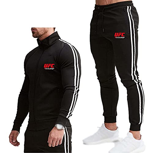 CUIHUATUQI Survêtement, UFC Joggers Stand-Up Full Zipper Jacket Collar Sportswear + Pants, Hoodie Sweatpants Two-Piece Fitness Suit,Noir,M/Medium Cover