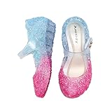 Amtidy Flats Mary Jane Dance Party Cosplay Shoes, Snow Queen Princess Birthday Sandals for Little Girls, Toddler Pink Blue 7.5M Toddler