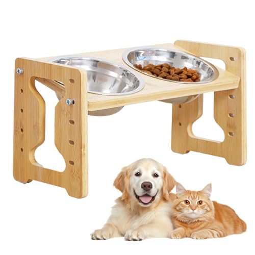 GOMETY Ciotola per cani rialzata con supporto, antiscivolo rialzata, regolabile in altezza, 5 altezze regolabili, inclinazione di 15°, con 2 ciotole in acciaio inox per cani di piccola taglia media e