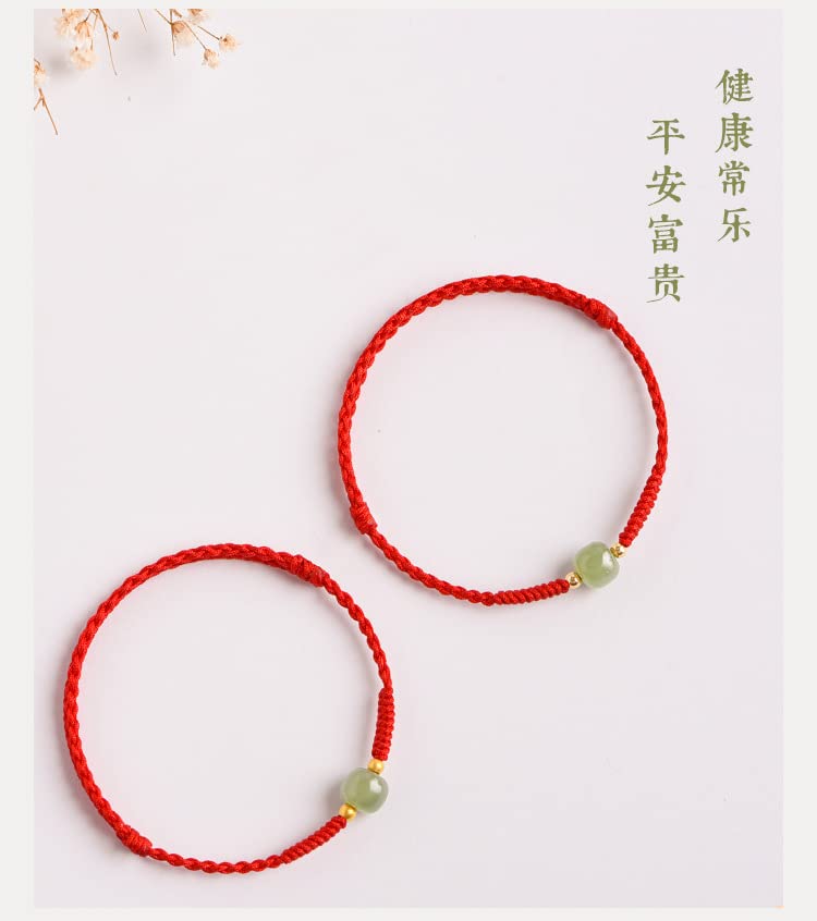 14K Gold Plated Good Luck Red Cord Jadeite Jade Bracelet, Lucky Wish Protection Bracelet, Red String Amulet Anklet for Protection and Luck3