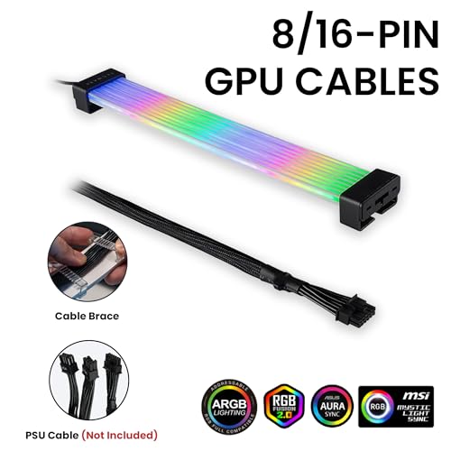 Image of TECWARE Flex RGB Cable Cover Kit | Compatible with 24-Pin Motherboard and 8-Pin /16-Pin GPU | ARGB PSU Cable Extension with 5V 3-Pin Sync | RGB Lighting Kit for PC Cables | Black
