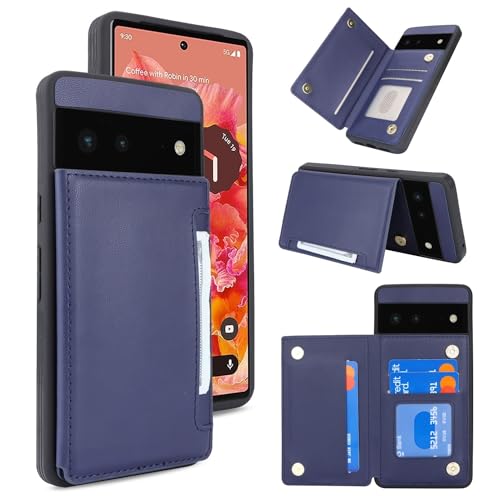 iCoverCase Compatible with Google Pixel 6 Case with Card Holder Wallet Phone Case for Women Men [RFID Blocking] PU Leather Protective Wallet Case for Pixel 6 (Dark Blue)