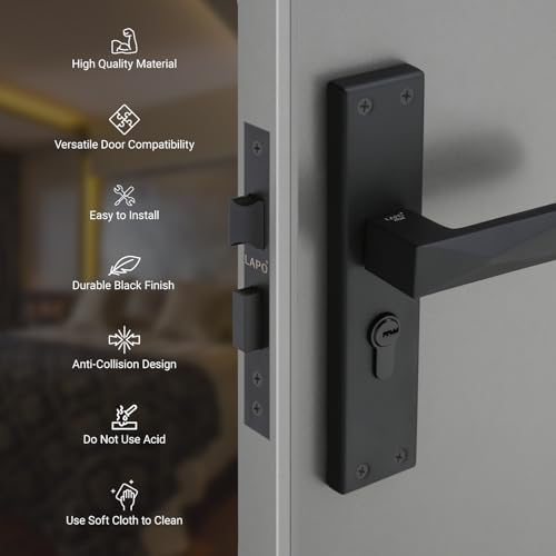 Image of LAPO Mortise Door Lock for Home Main Door & Bedroom with Handle | Heavy-Duty 60mm Cylinder | 45x45mm Body | 3 Brass Keys | Left-Right Fit 30-50mm Door Home Office Hotel | Black Finish | CY-131