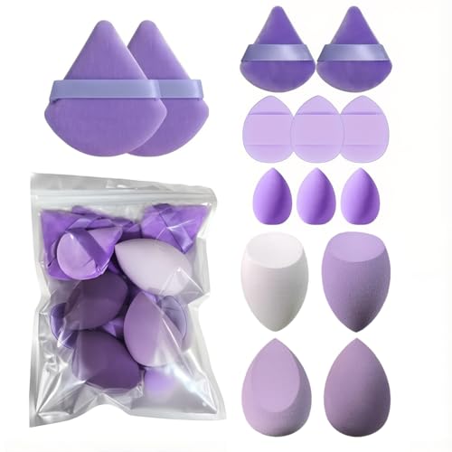 RTRTGS Lot de 14 éponges de maquillage multicolores, lavables et sans latex, blender beauté pour fond de teint, éponge visage, pour crèmes liquides et poudres