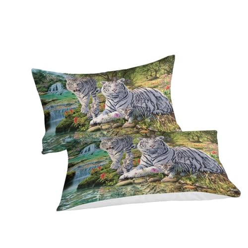 Parure de lit tigre blanc 3D 200x200cm housse de couette microfibre - 6
