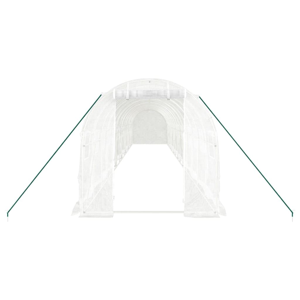 Gewächshaus mit Stahlrahmen Weiß 28 m² 14x2x2 m für Hobbygarten, Pflanzenpflege, Gemüseanbau, Kräuter und Blumen, mit Belüftung, Fenster und robustem Schutz