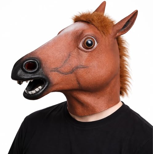 Active Star Animal Full Head Masks Adults Realistic Latex Husky Dog Monkey Donkey Eagle Horse Funny Scary Fancy Dress Costume Accessory For Halloween Party Cosplay (Horse Face Mask)