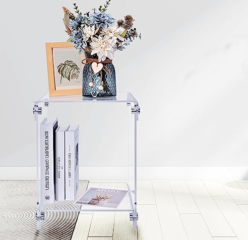 Sparkle Race Acrylic Side Table End Table for Living Room, Small Bedside Table Clear Minimalist Nightstand for Bedroom, Acrylic Coffee Table, Home Accent Table Decor Sparkle Race Acrylic Side Table End Table for Living Room, Small Bedside Table Clear Minimalist Nightstand for Bedroom, Acrylic Coffee Table, Home Accent Table Decor