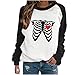 Halloween Tops Damen Rundhals Sweatshirt Lässig Lose Langarmshirt Vintage Farbblock Langarm T-Shirt Skelett Liebe Muster Oberteile Herbst Winter Warm Pullover Teenager Mädchen Outwear