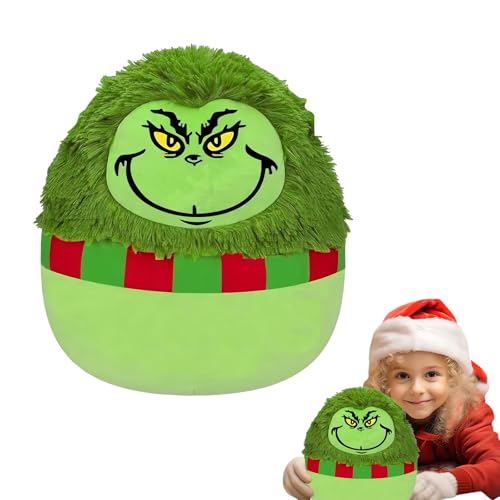 25cm Christmas Grinch Dolls Plush Toy 9.8 Cute Green Xmas Plush Pillow Toys Stuffed Grinch Doll Toy Christmas Plushies Christmas Collection Cuddly Toy Soft Toys for Kids Girls Boys Home Decorations
