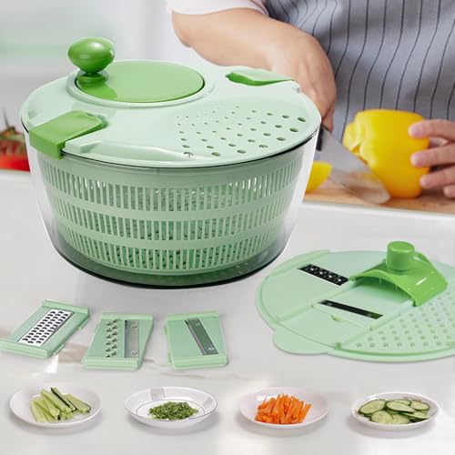 congumi Centrifuga per Insalata 6 in 1, 4 l, Multifunzione, con taglierina, insalatiera e tagliaverdure per Lavare e asciugare Le Verdure
