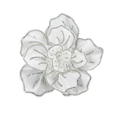 Image of Fabric Rhinestone Flower Big Brooch Lapel Pins for Women Elegant Crystal Floral Brooches Pin for Dresses Suit Accessories Jewelry Boutonniere Corsage Wedding Party 5.5in