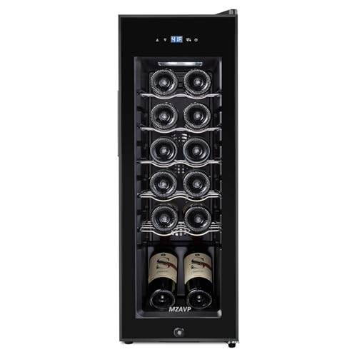 Image of Mini Wine Fridge, 12 Bottle Compressor Wine Cooler Refrigerator, Freestanding Wine Cellar For Red&White Wine, Digital Temperature Control, Removable Shelves, Glass Door