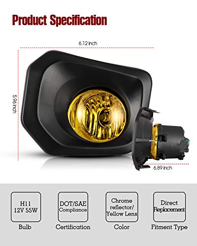 AUTOWIKI Fog Lights For 2016-2023 Toyota Tacoma (Fit SR, SR5 Model Only) With Yellow Lens 2PCS - Thumbnail 6