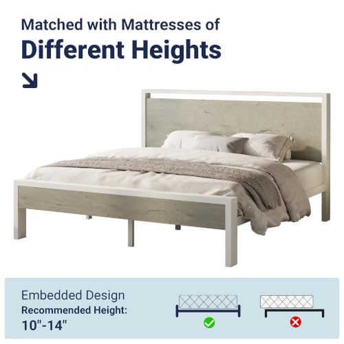 Image of Allewie King Size Bed Frame, Heavy Duty 12 Metal Slats Support, White | Wooden Headboard and Footboard, Modern Platform Bed, No Box Spring Needed, Under-Bed Storage, Noise Free, Easy Assembly
