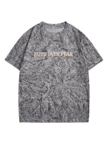 Image of RoseSeek Boy's Letter Graphic Tees Short Sleeve Vintage Summer Tops Trendy | Round Neck, Streetwear Top, Cool Shirts for Boys, Sizes 10-14, Summer Trendy Tops