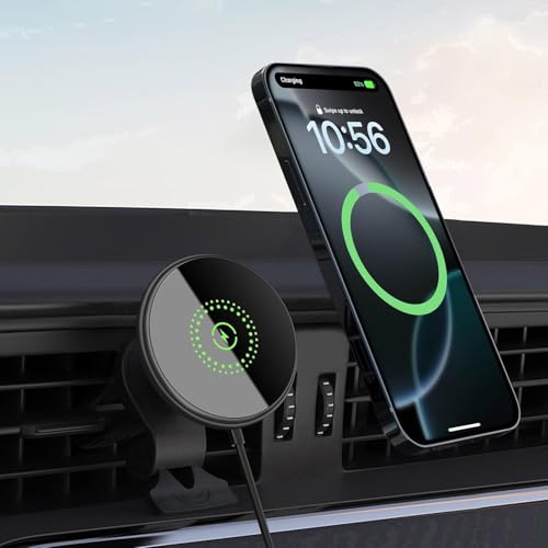 20W Kabelloses Magnet Auto Handyhalter, KfZ Ladestation Handyhalterung Kompatibel Magsafe Ladegerät für iPhone 16 15 14 13 12(Pro/Pro Max/Plus/Mini),360 Drehbar Autohalterung Ladegerät für Apple