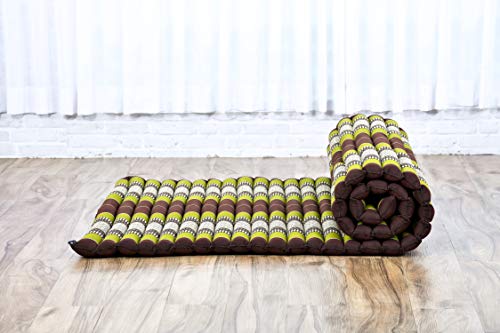 Image of Leewadee - Kapok Roll Mat - Handcrafted Folding Sleep & Relaxation Mattress from Thailand, Ideal as Guest Bed, Camping Mat, Yoga Mat or Traditional Futon, 75 x 39 inches, Brown Green