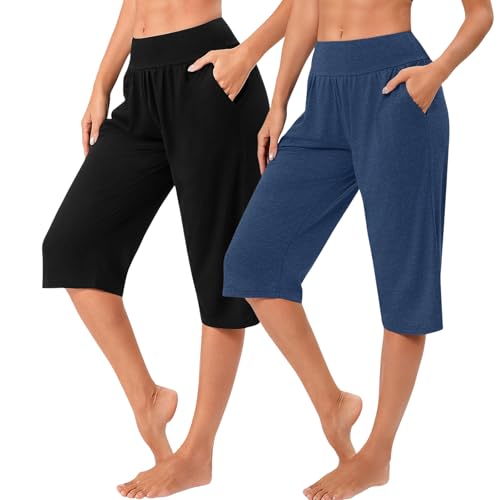 Marvmys Yogahose Pilates Hosen Damen Jogginghose Damen 3/4 Baumwolle Hohe Taille Straighthose Fitness Sporthose Freizeithosen S-3XL