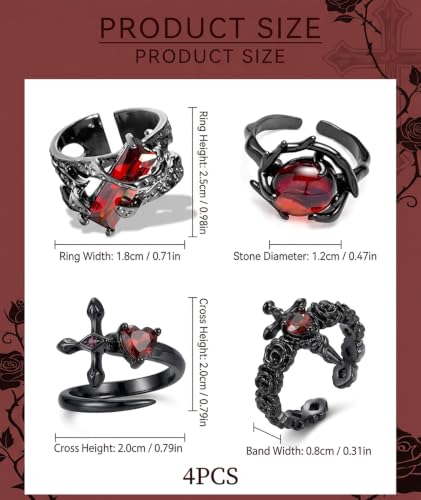 Image of figurine 3Pcs Gothic Rings, Rings for Man, Gothic Jewellery for Men and Women, Dark Aesthetic Rings for Daily Goth Fashion and Music Events