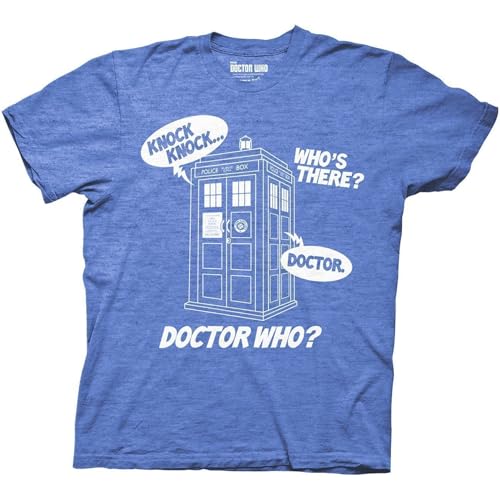 Ripple Junction Doctor WHO Knock Knock TV Series Adult T-Shirt Officially Licensed XL Heather Blue