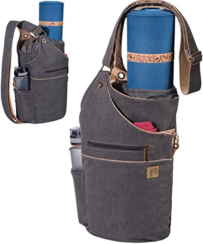 WRASCO Multiple-Style Yoga Mat Bag for Women & Men with 2 Yoga Mat Holders | Large Canvas Yoga Bag and Carrier Fits All Your Stuff | Yoga Backpack, Yoga Mat Carrier, Yoga Gift for Women