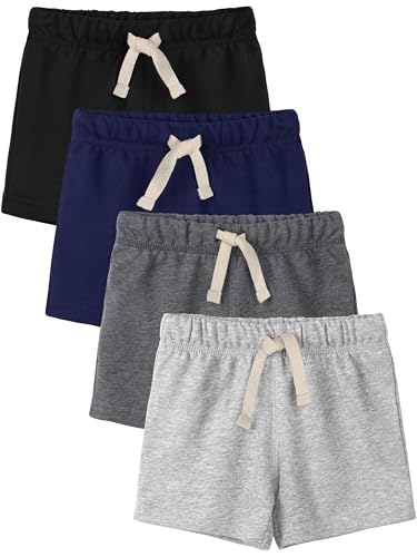 Gnodio 4 Pack Toddler Boys Shorts French Terry Boys Cotton Shorts with Drawstring Casual Elastic Waist Black, Navy Blue, Dark Gray, Ash Gray Set A 3T