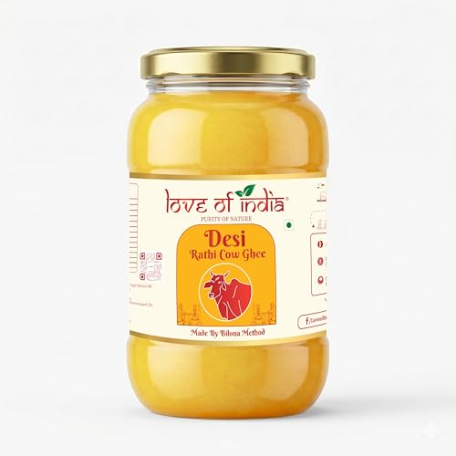 Image of Love of India A2 Ghee 1 Litre | Rathi Cow Bilona Ghee | Extracted From Fresh Curd-Churned Cow Milk | Pure Desi Ghee for Everyday Use, Cooking, Tadkas & Puja