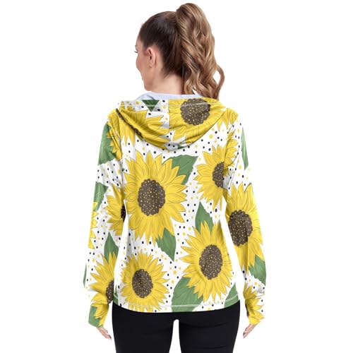 Moletom feminino com capuz sem costura girassóis FPS 50+ proteção UV com capuz para corrida, Girassó