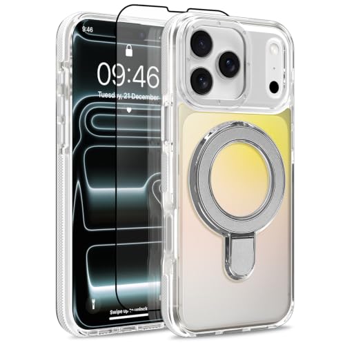 Image of Magnetic for iPhone 17 Pro Case with Stand [Compatible with Magsafe] [Cute Fashion Fluorescent Design] [1 Screen Protector] Slim Translucent Matte Case for iPhone 17 Pro 6.3 inch 2025, White