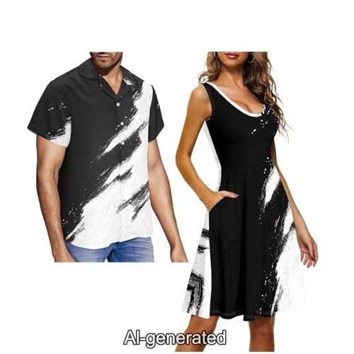 Image of Dreaweet Summer Dresses for Women A-Line Sleeveless Flowy Sun Dresses,Men's Casual Button-Down Shirts,Couple Matching Outfits