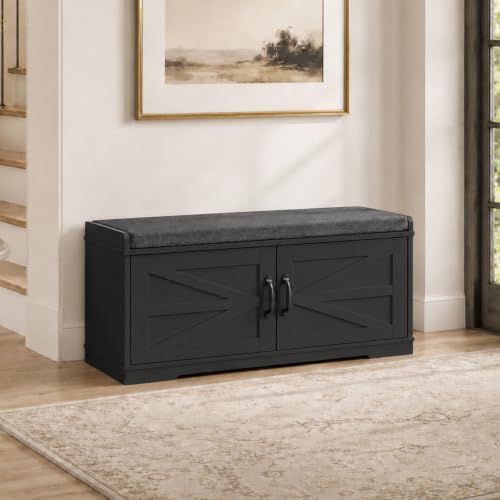 Slim Shoe Storage Bench with Padded Seat