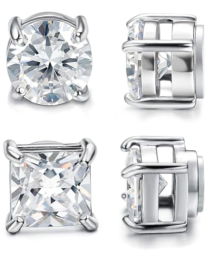 CASSIECA 2 Pares Pendientes de Iman para Hombre Mujer Pendientes Inoxidable Hombre Diamante Pendientes Magnéticos Sin Agujero Perforacion Circonita Falso Pendientes Clip Non Piercing 6mm