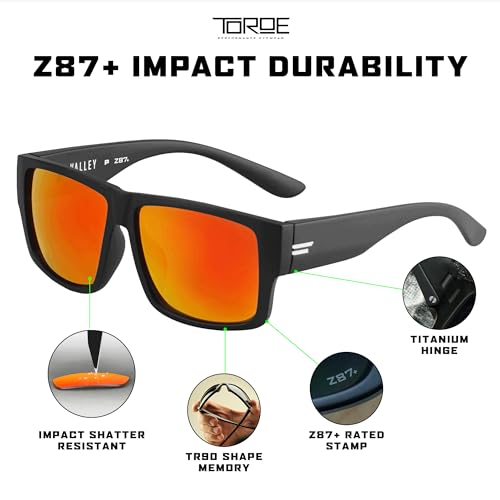 Image of TOROE Z87+ Polarized Safety Sunglasses Matte Black TR90 Frame, ANSI Rated Lens