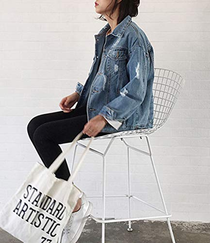 Judybridal Oversize Denim Jacket For Women Ripped Jean Jacket Boyfriend Long Sleeve Coat Blue M #TOP4
