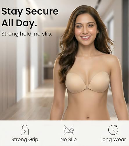 Image of DClub Strapless Sticky Bra Invisible Backless Stick on Bra Push up Lift Bras for Women Dress Reusable Silicone Nipple Covers