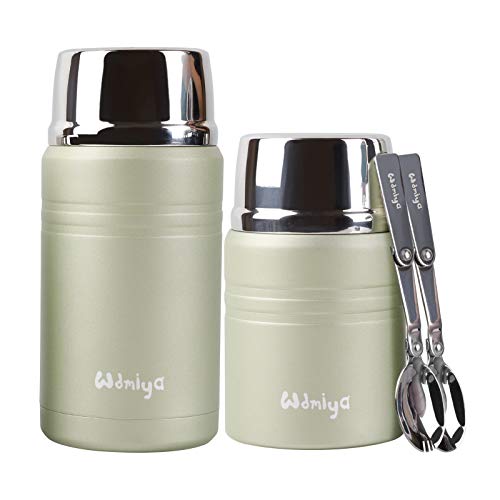Wdmiya Termo para Comida, Frascos de Comida Caliente 2 pezzi, 500 ml &750 ml Frasco de Sopa de Acero Inoxidable Recipiente de Comida Aislado con Cuchara Plegable