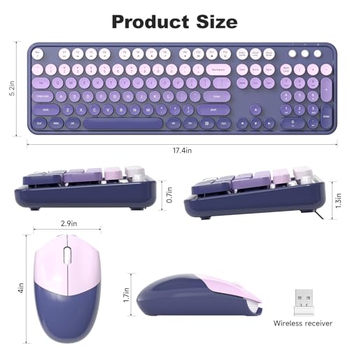 Image of KNOWSQT Wireless Keyboard and Mouse Combo - Purple-Gradient Colorful 2.4G Typewriter Full-Size Cute Keyboards - USB Receiver Plug and Play, for Computer, PC, Laptop, Desktop, Windows